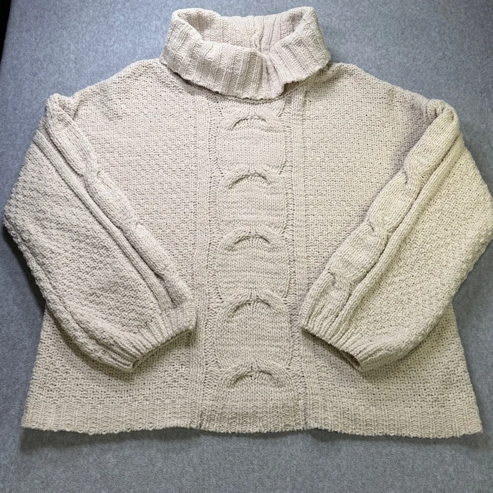 Seven7 Chunky Cable‎ Knit Turtleneck Sweater Cream L